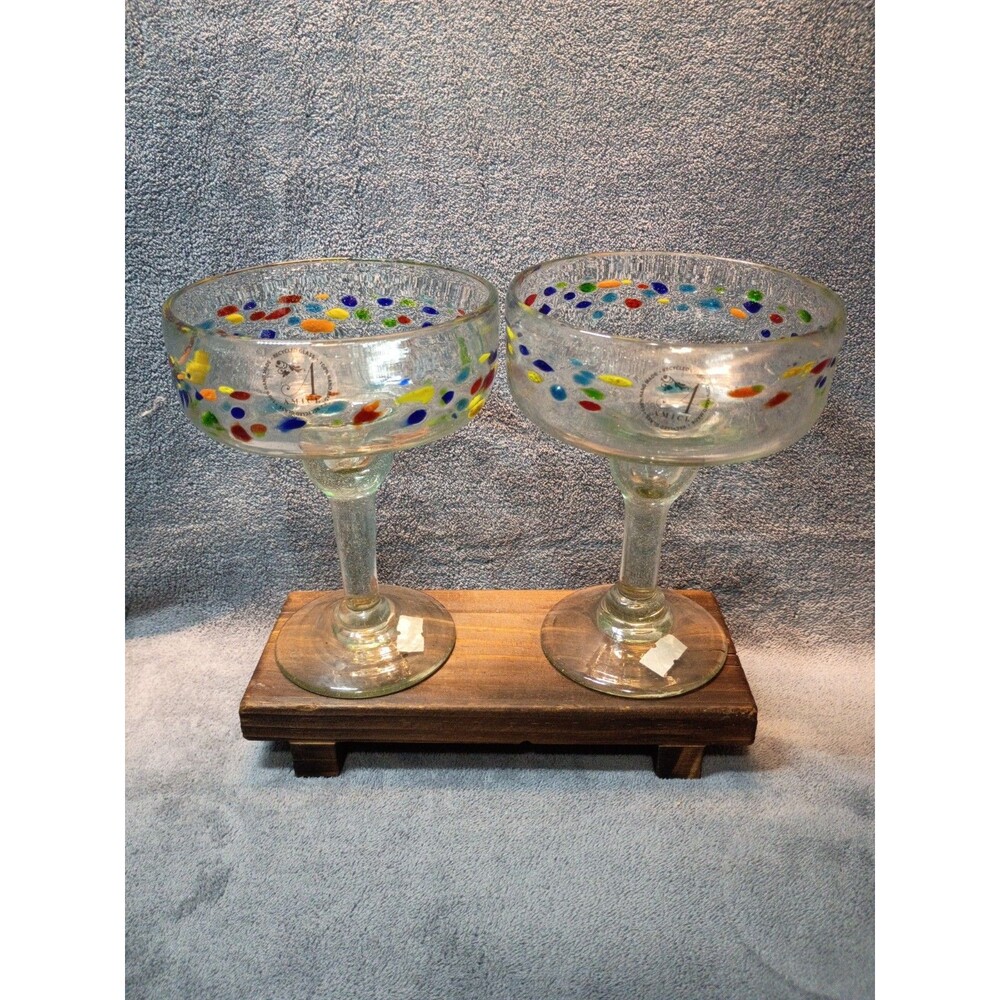Handmade Mexican Recycled Glass Margarita Glasses Set of 4 Amici Confetti - Picture 3 of 12